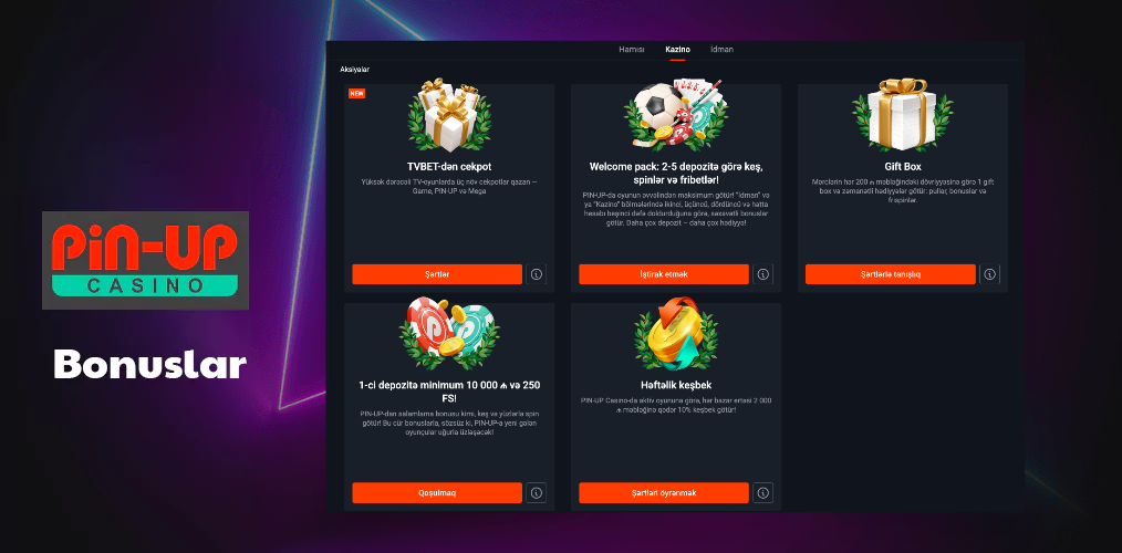 Pin Up-da Aktual Bonuslar və Promosyonlar haqqında məlumat