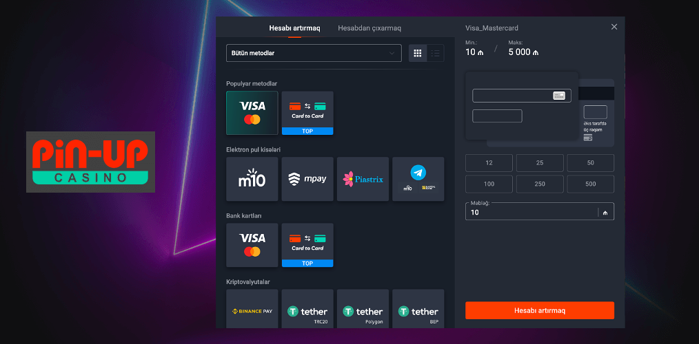 Pin Up-da Depozit Metodları